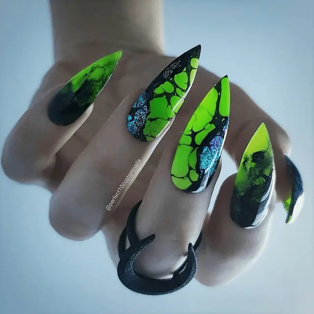 Toxic Neon Green Halloween Nails