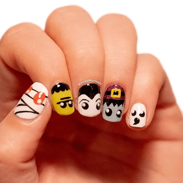 Monsters and Mummies Halloween Nails