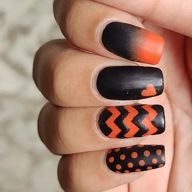 Black and Orange Halloween Nails