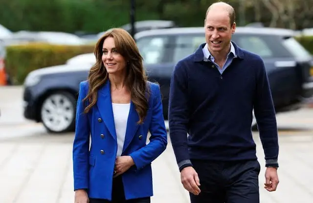 Kate Middleton wore a cobalt tailored double breasted blazer by Zara. SportsAid's charity partner BelievePerform