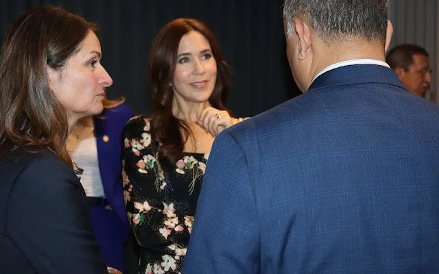 Crown Princess Mary wore  a new Eleanor midi dress by ba&sh. Crown Princess Mary is participating in the celebration of UN Day