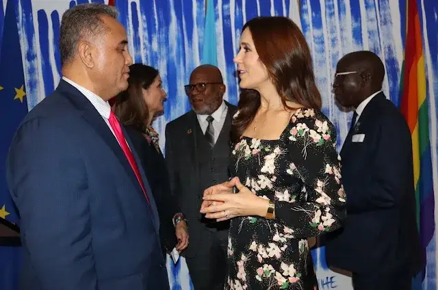 Crown Princess Mary wore  a new Eleanor midi dress by ba&sh. Crown Princess Mary is participating in the celebration of UN Day