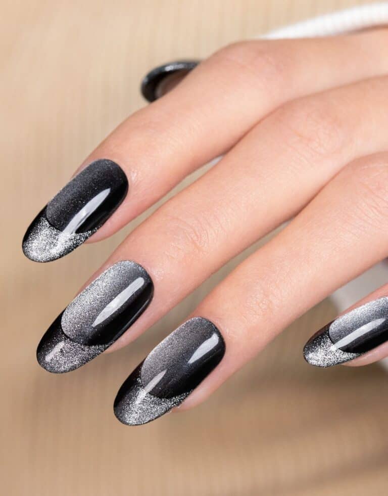 Black Nail Designs | Shimmering Black Nails w/ French Tips