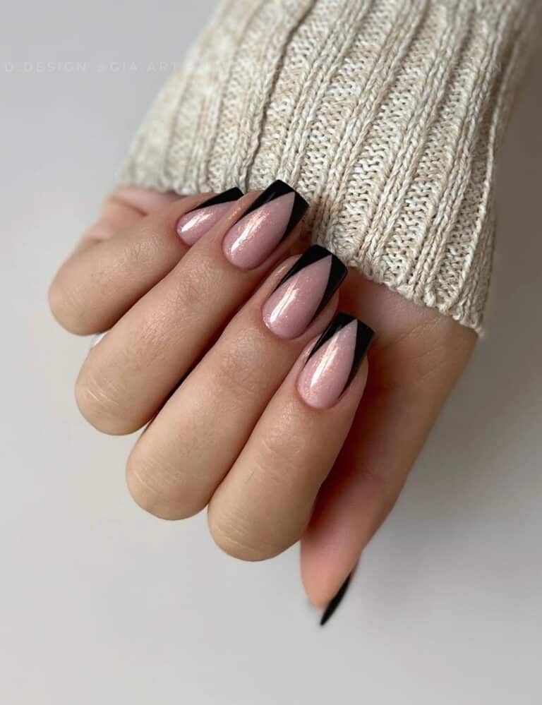 Black Nail Designs | Shimmering Nails + Pointed Frenchies