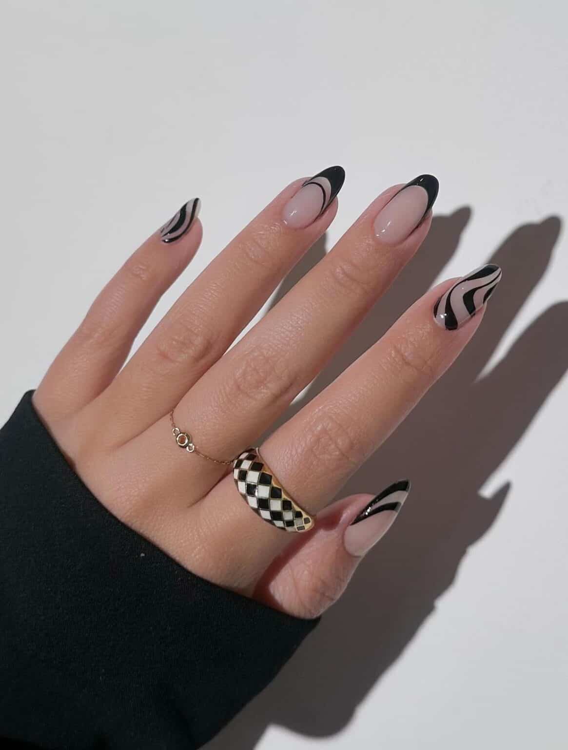 Black Nail Designs | Black Frenchies + Wave Accents