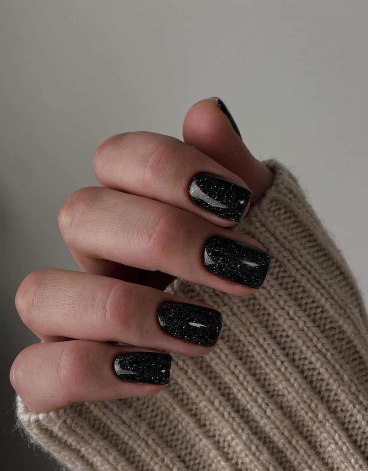 Black Nail Designs | Speckled Black Polish