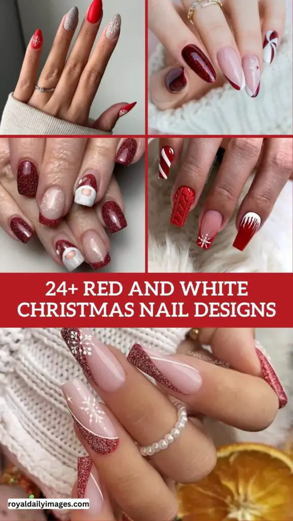 24+ Stunning Red and White Christmas Nail Ideas