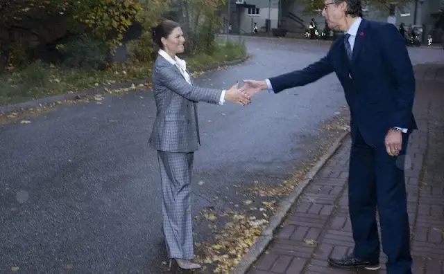 Crown Princess Victoria wore By Malina Sandy Ash Check Blazer and Carlotta high waist suit pants