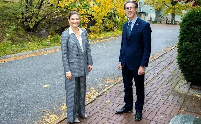 Crown Princess Victoria wore By Malina Sandy Ash Check Blazer and Carlotta high waist suit pants