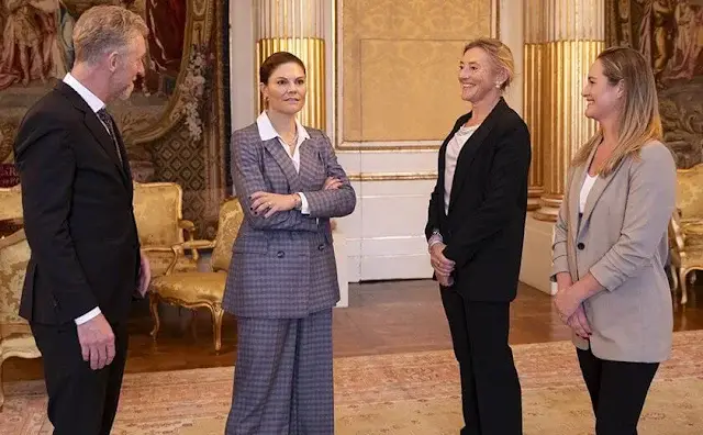 Crown Princess Victoria wore By Malina Sandy Ash Check Blazer and Carlotta high waist suit pants