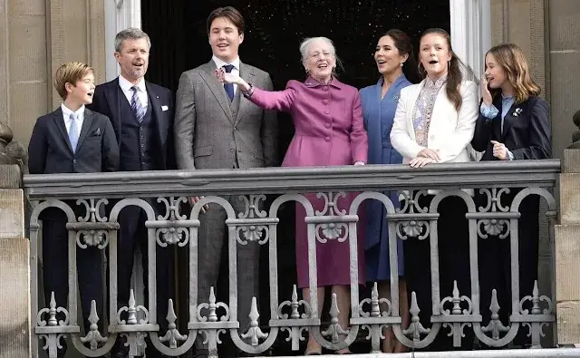 Princess Isabella wore a Kaleidoscope button multi swirl floral blouse by Zimmermann. Crown Princess Mary and Princess Josephine