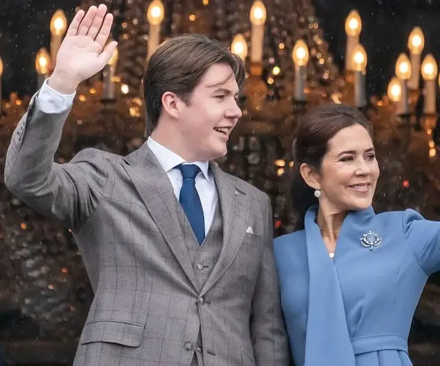 Princess Isabella wore a Kaleidoscope button multi swirl floral blouse by Zimmermann. Crown Princess Mary and Princess Josephine