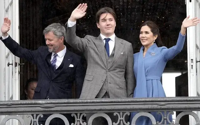 Princess Isabella wore a Kaleidoscope button multi swirl floral blouse by Zimmermann. Crown Princess Mary and Princess Josephine