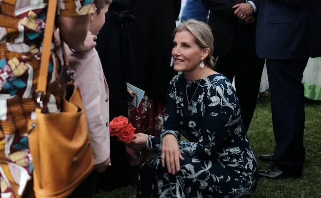 Duchess of Edinburgh wore a new Bluebell print slim midi dress by ME+EM. Erdem long sleeve dress with drawstring detail