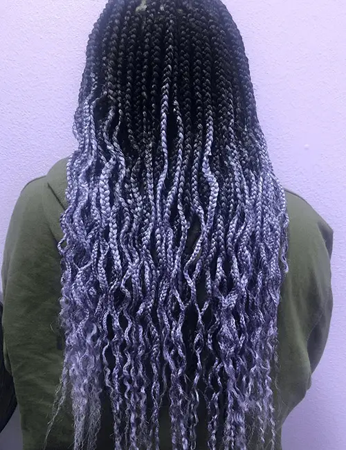 Winter Purple Knotless Braids Ponytail