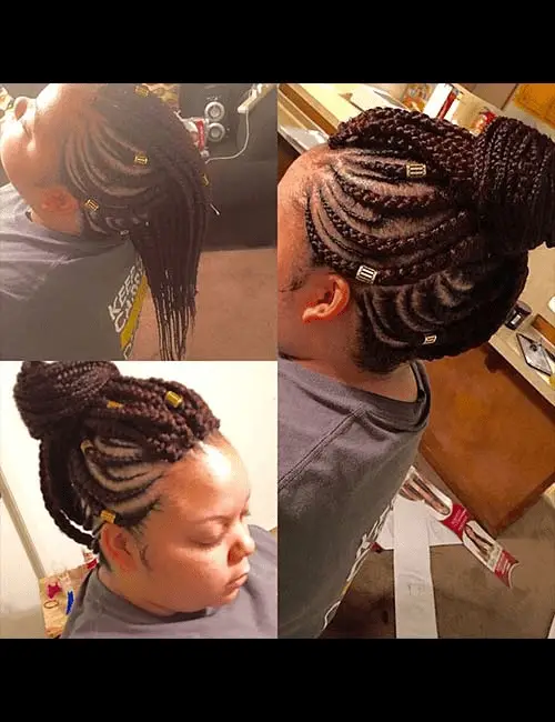 Knotless Braids And Cornrows Low Bun