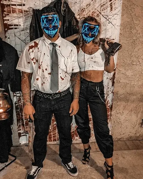 Streetwear Purge Couple With Neon Mask