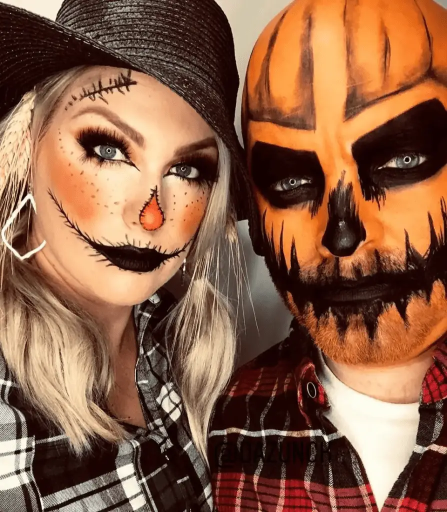 Scarecrow and Pumpkin Couples Halloween Makeup