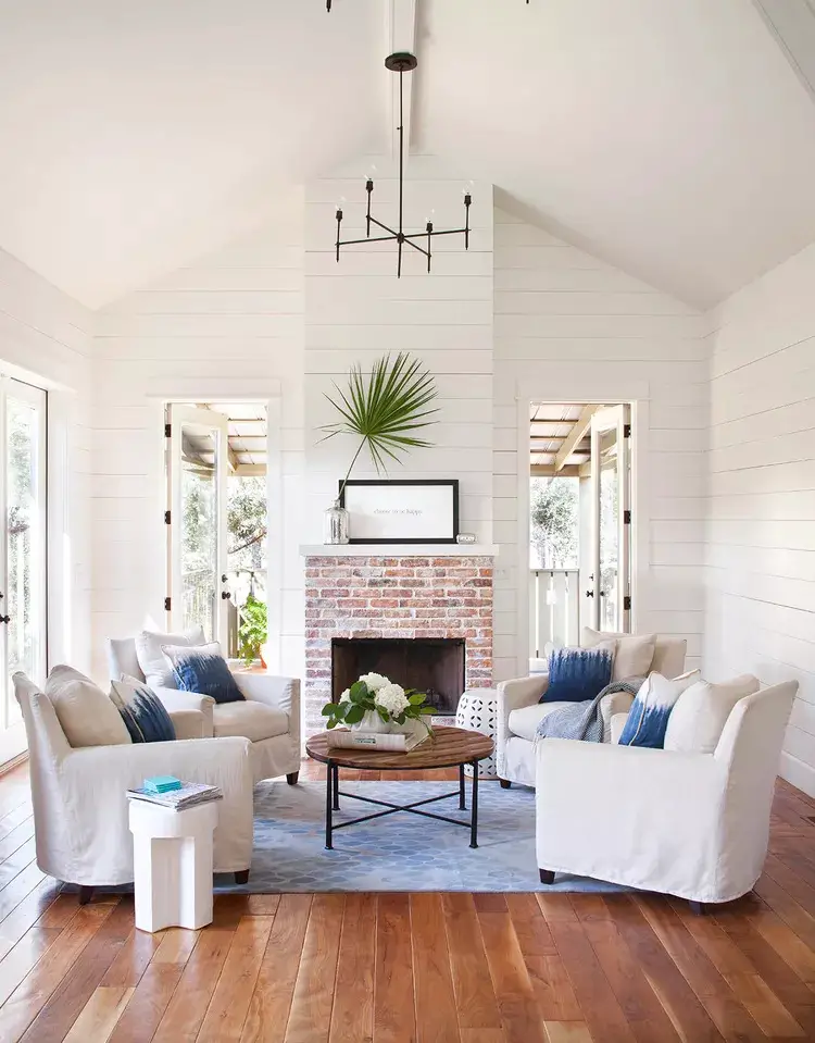 Whitewashed Brick Fireplace