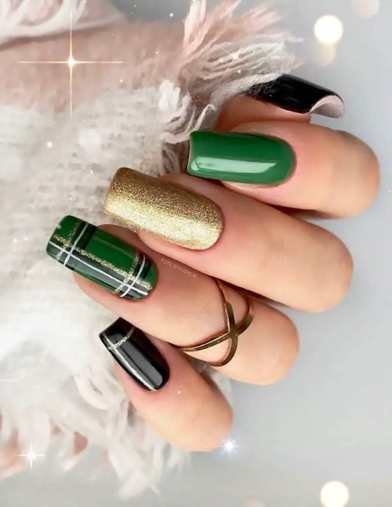 Forest Green + Sparkly Gold w/ Plaid