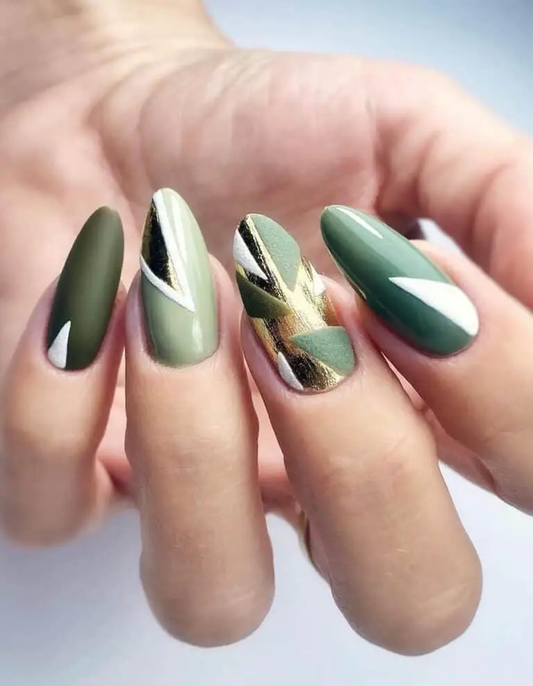 Green & Gold Geometric Nails