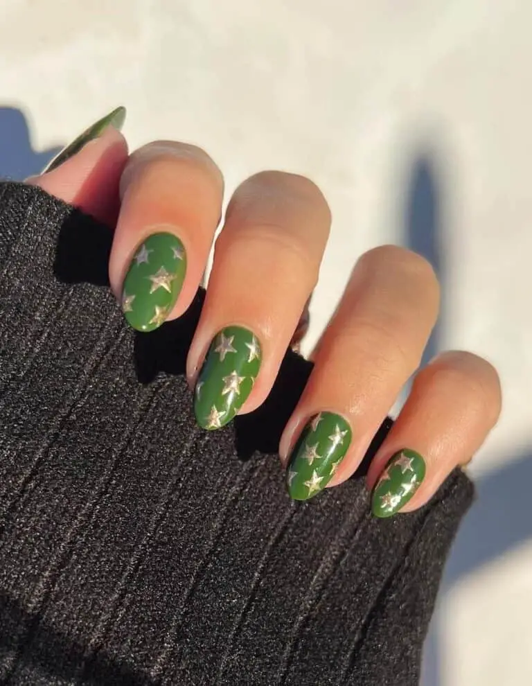 Gold Stars on Green Polish