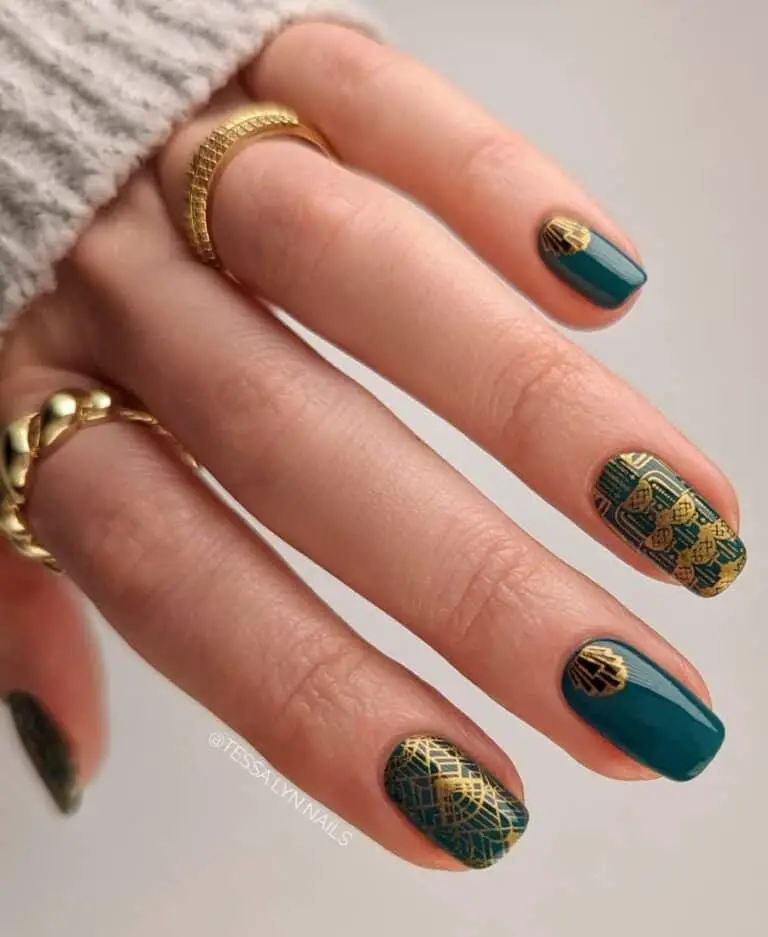 Emerald Green Polish + Gold Art Deco