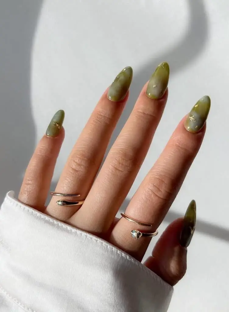 Marbled Jade Nails w/ Gold Foil