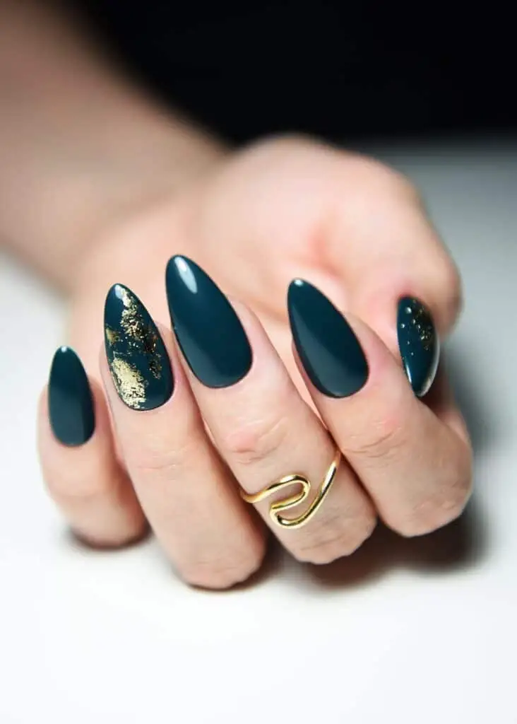 Gold Foil on Dark Green Nails