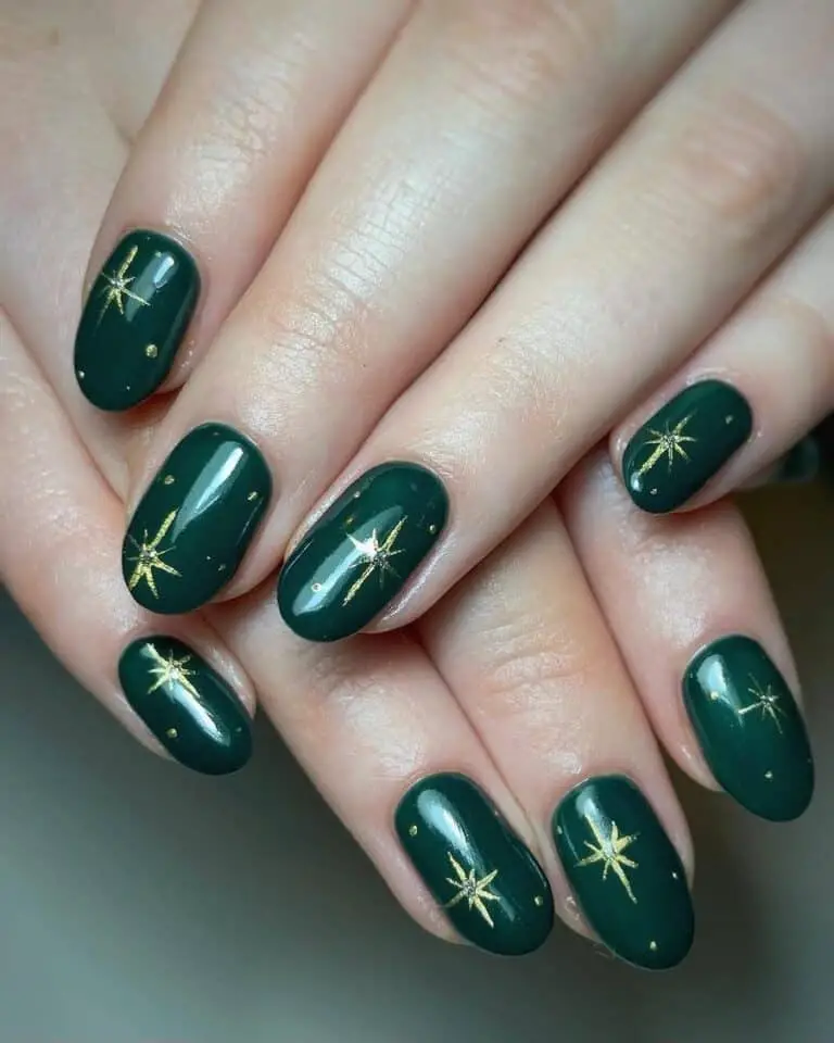 Forest Green Polish w/ Gold Sparkles