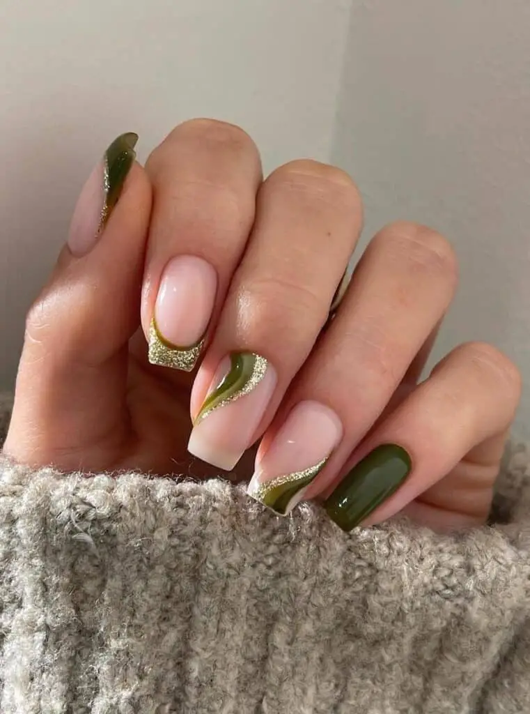 Earthy Green + Shimmering Gold Waves