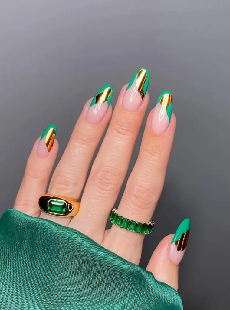 Bright Green + Metallic Abstract Tips