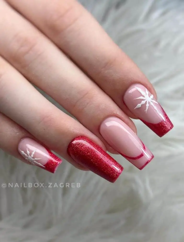 Sparkly Red w/ White Snowflakes