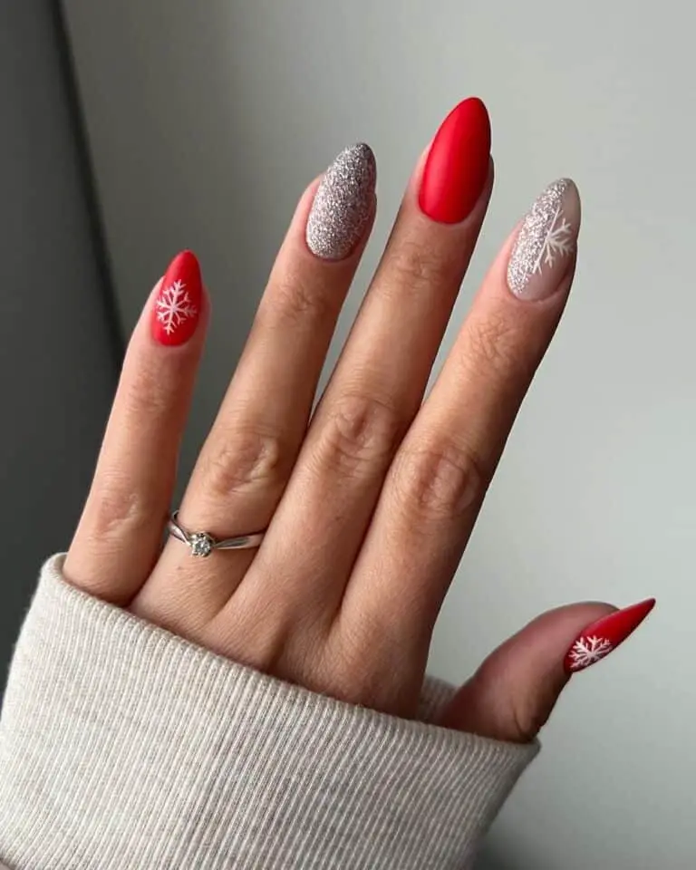 Silvery Snowflakes and Red Tips