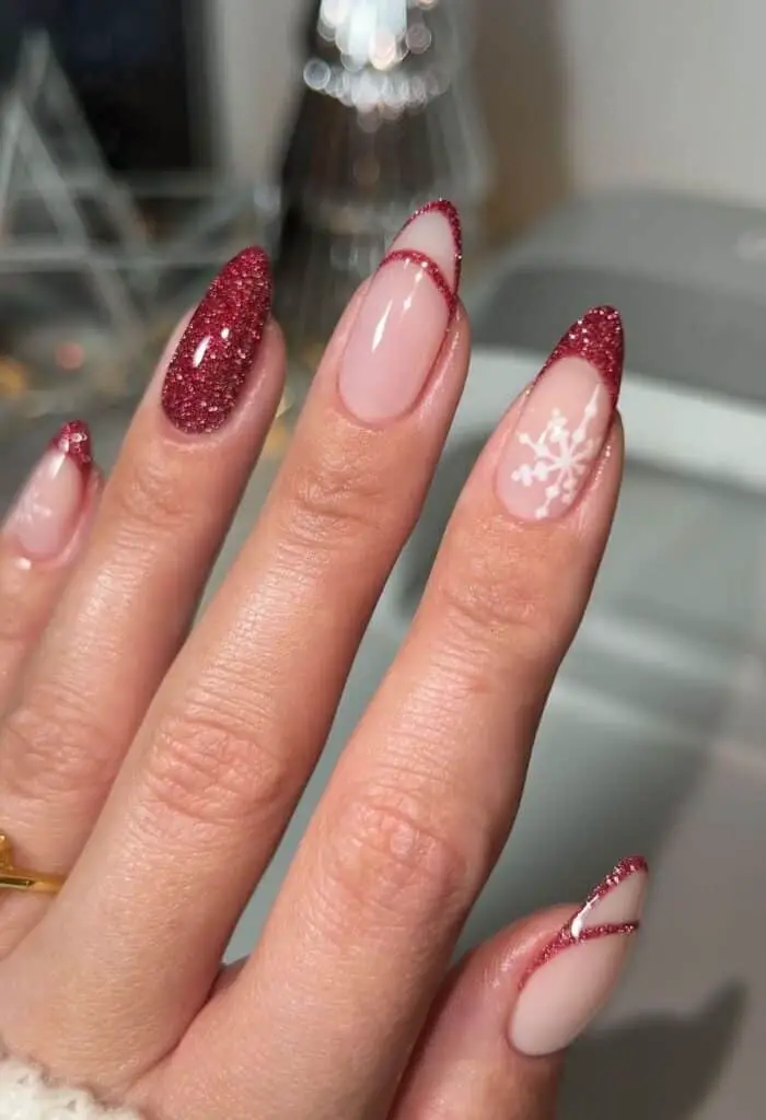 Christmas Nail Ideas: Wine Red Sparkle Nails