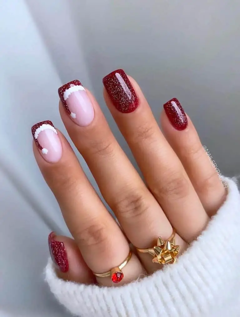 Red and White Christmas Nail Ideas: Little Santa Hat Nails