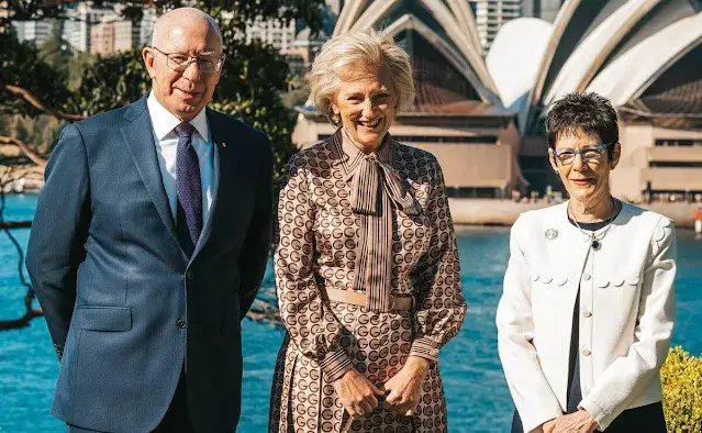 Princess Astrid wore a pussy-bow G logo-print silk-faille dress by Gucci. Princess Astrid attended the Belgian official reception