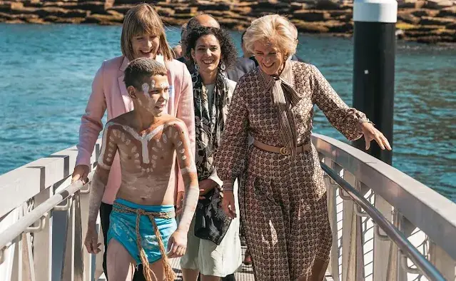 Princess Astrid wore a pussy-bow G logo-print silk-faille dress by Gucci. Princess Astrid attended the Belgian official reception