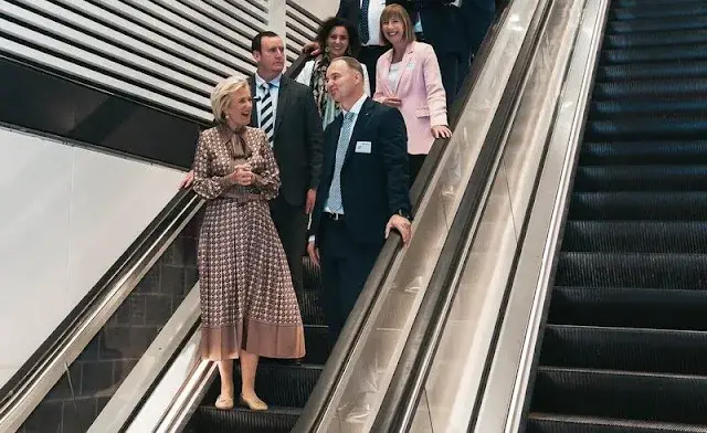 Princess Astrid wore a pussy-bow G logo-print silk-faille dress by Gucci. Princess Astrid attended the Belgian official reception