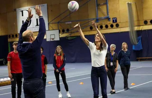 Kate Middleton wore a cobalt tailored double breasted blazer by Zara. SportsAid's charity partner BelievePerform