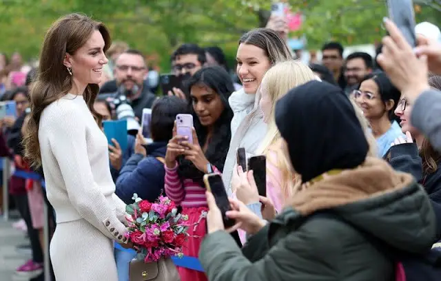 Kate Middleton wore a new Sami natural jumper by Sezane. Sezane Naelle Skirt. World Mental Health Day event