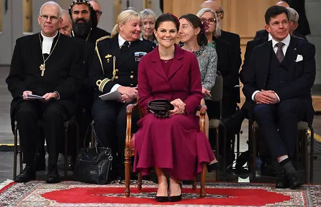 Crown Princess Victoria wore a wine red midi dress by Camilla Thulin, and a red jacket by Andiata