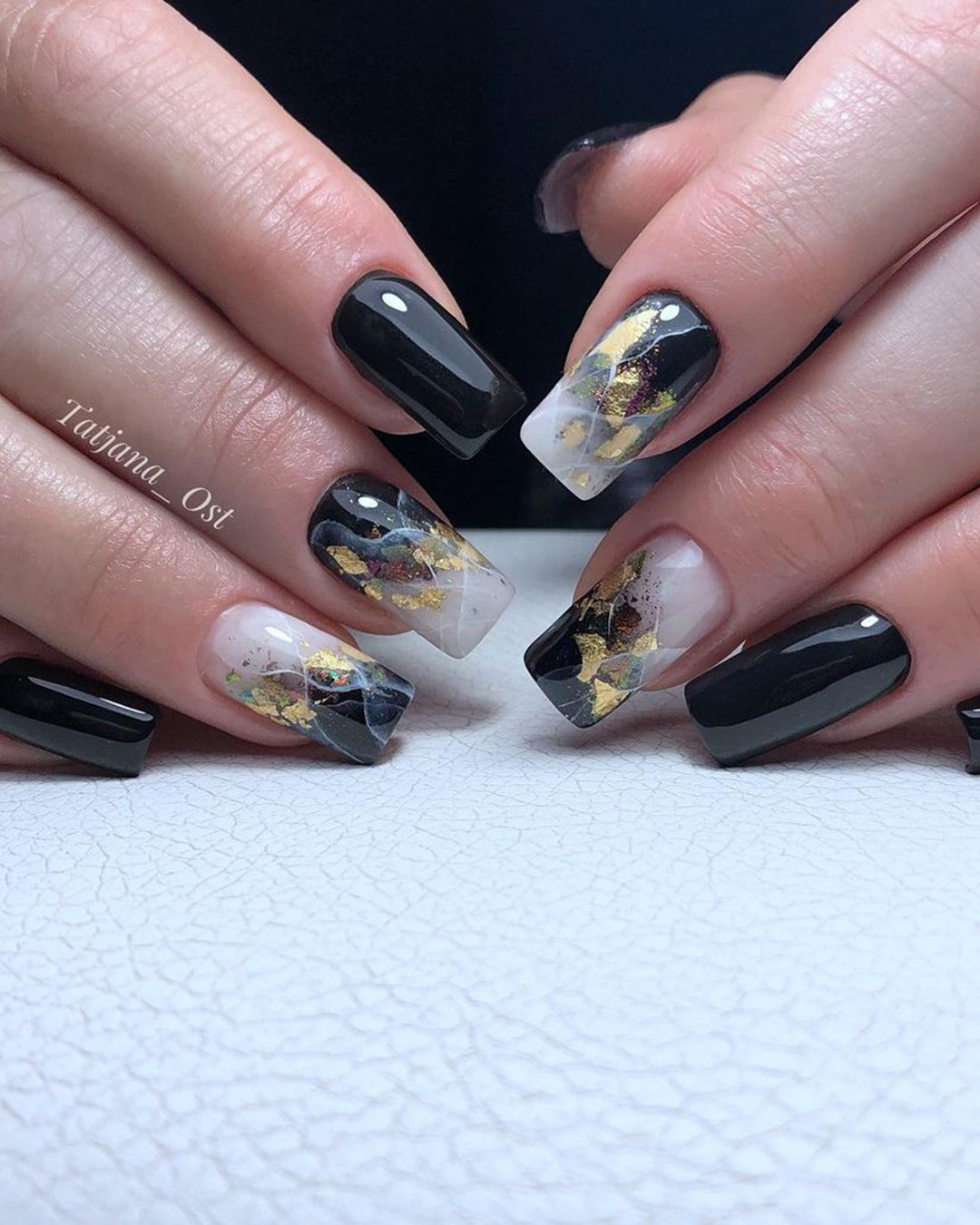 black and gold wedding nails ombre foil tatjana_ost - Black and Gold Wedding Nail Designs
