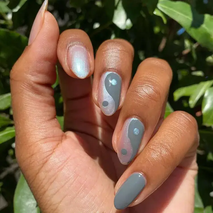 Gray Nail Polish Inspirations - Gray Yin-Yang Nails