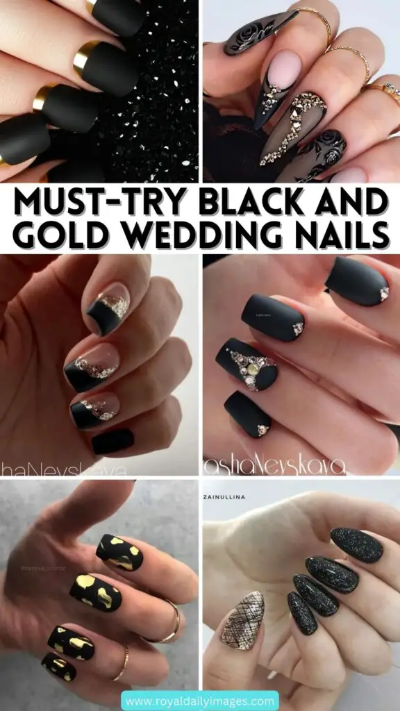 Trending 2024's Must-Try Black and Gold Wedding Nail Designs