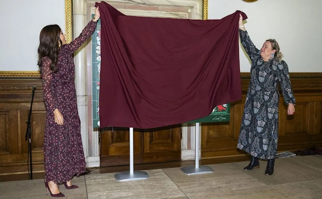 Crown Princess Mary wore a new Jacqui B akina wine dress by Saloni. Count Ingolf and Countess Sussie of Rosenborg