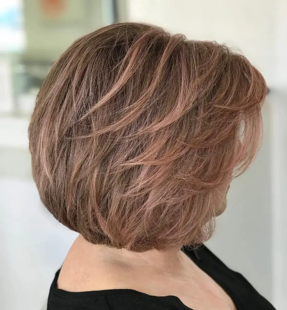 Feathered Bob Elegance in Rose Gold