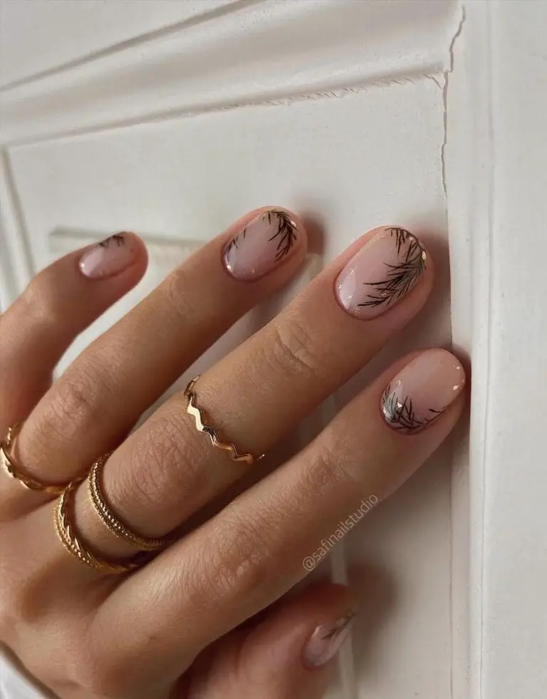 Pine Nail Art with Gold Specks - Perfect for the Season