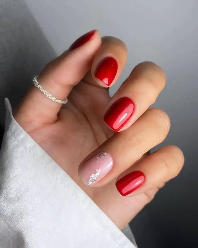 Bright Red Polish with Silver Flakes for the Holidays