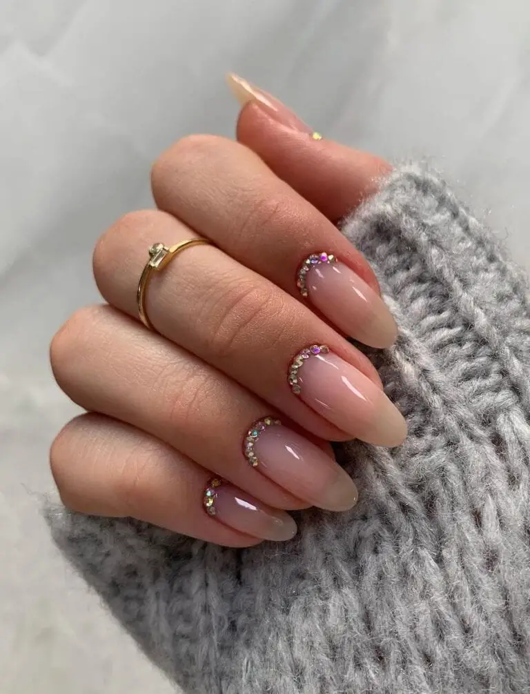 Nude Nails with Sparkling Gem Accents